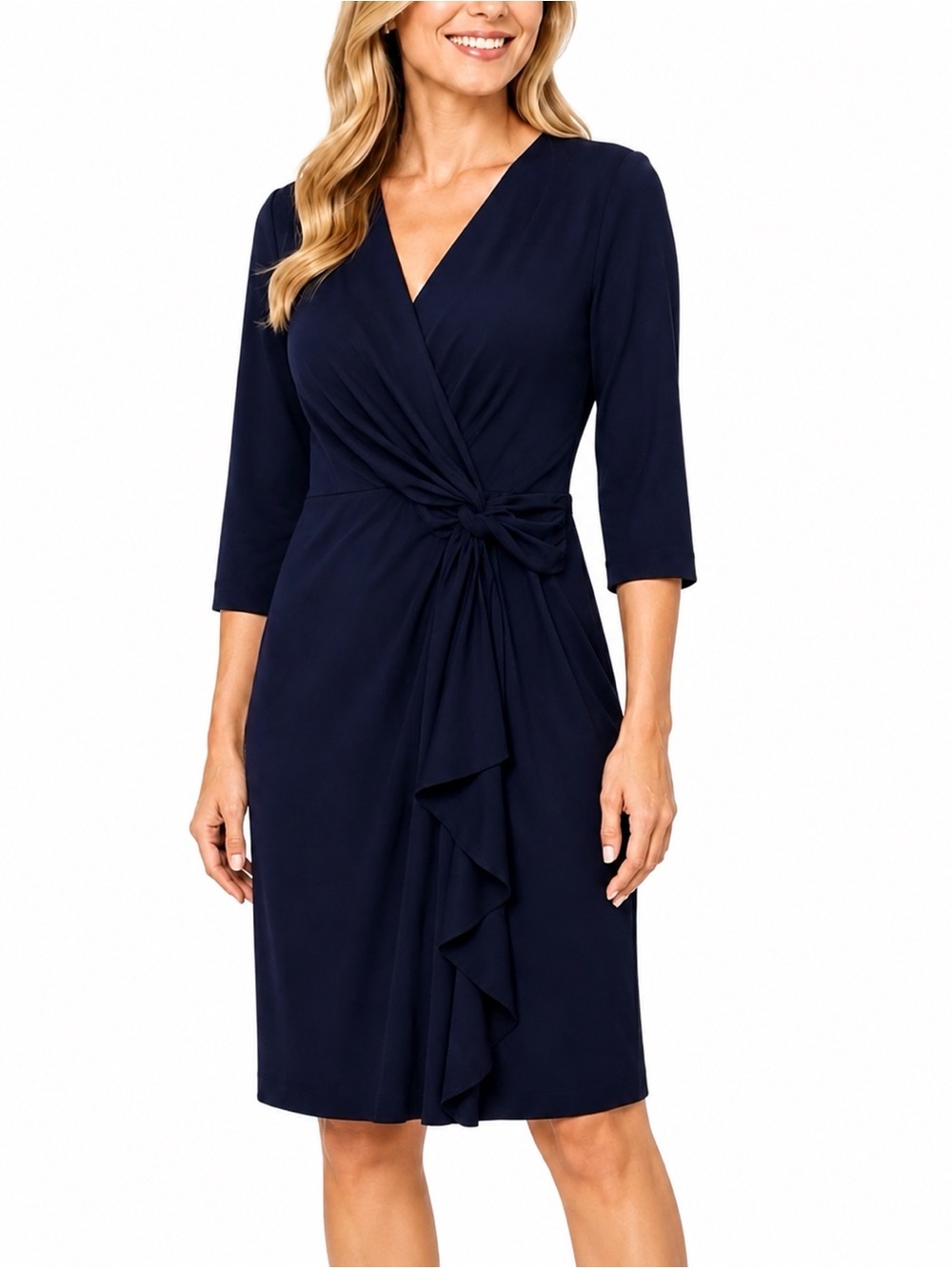 JESSICA HOWARD Navy Faux Wrap Draped Ruffle Dress NWT